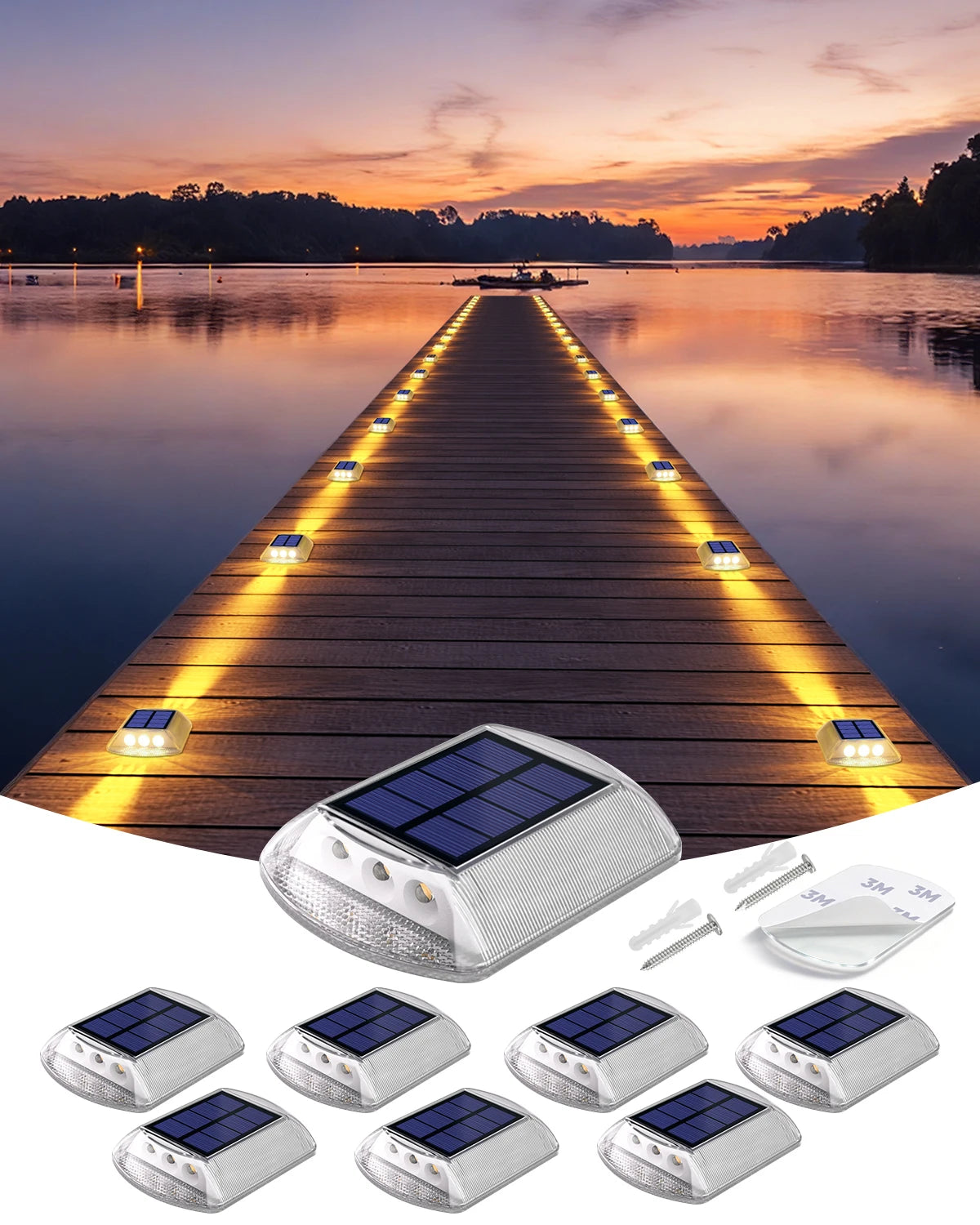 Solar Deck Lights Outdoor Warm White Driveway Lights
