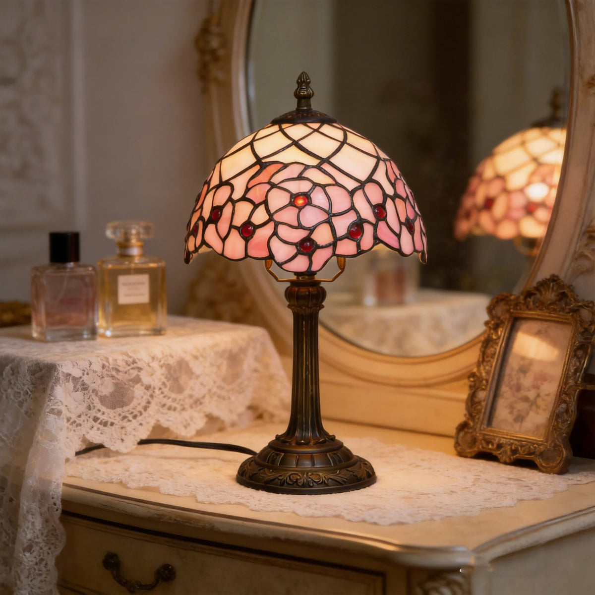 Tiffany Cherry Blossom Lamp Stained Glass Table Lamp