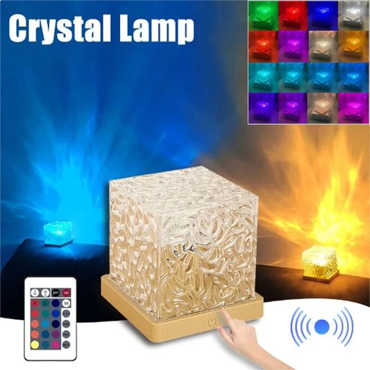 Dynamic Rotating Water Projector Night Light Flame Crystal Lamp Ocean Light
