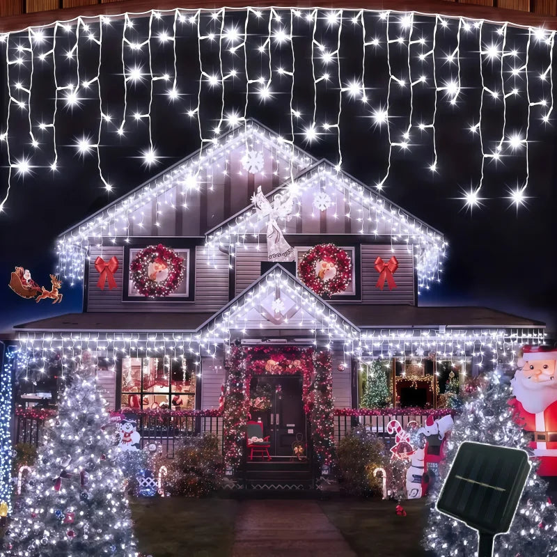5.5M/9M Solar Curtain Icicle Light Outdoor Eaves Decor String Lights