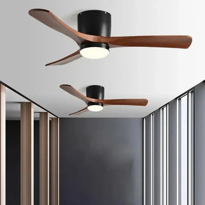 Low Floor Modern Ceiling Fan with Wooden Blades, Solid Wood