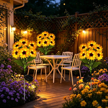 Solar Flowers Lights Outdoor Garden Decor Sunflower Lights