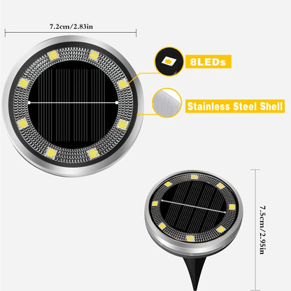Solar Garden Lights Outdoor 8 LEDs Disk Underground Lamp