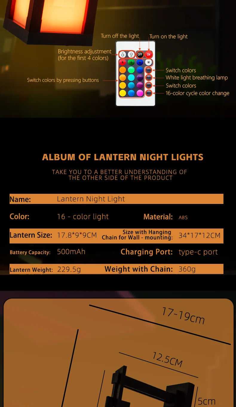 Pixel Style Night Light Portable Lantern Tabletop Ornament