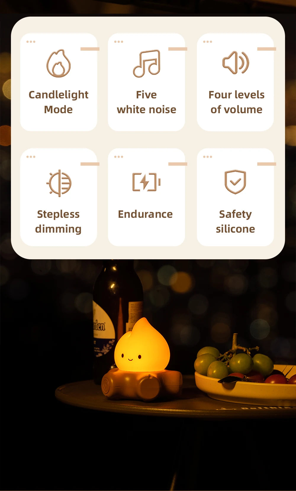 Campfire Night Lights With White Noise Creative Room Decoration