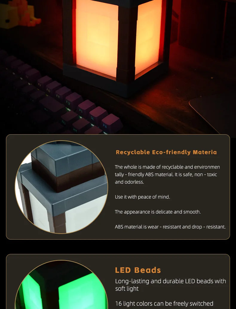 Pixel Style Night Light Portable Lantern Tabletop Ornament