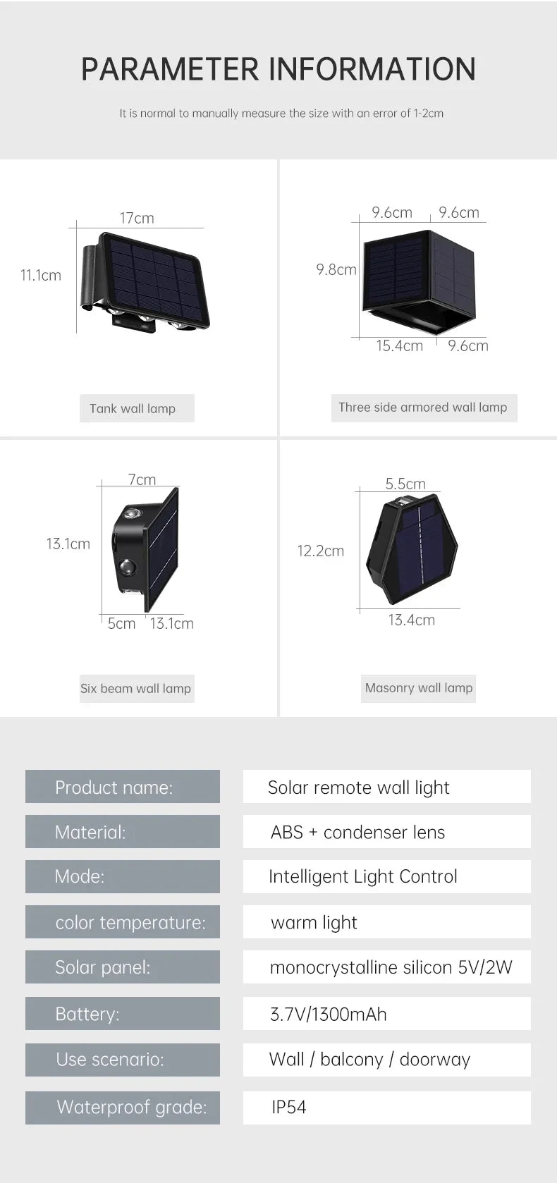 Outdoor LED Solar Wall Light ABS Garden Decoration Wall Light