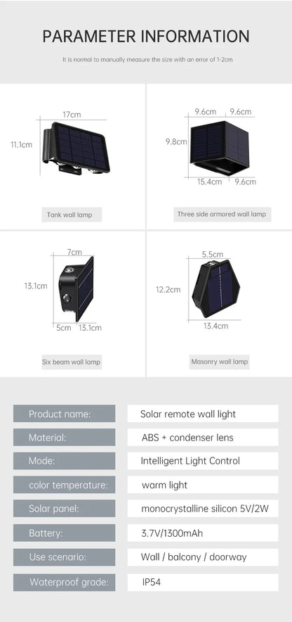 Outdoor LED Solar Wall Light ABS Garden Decoration Wall Light