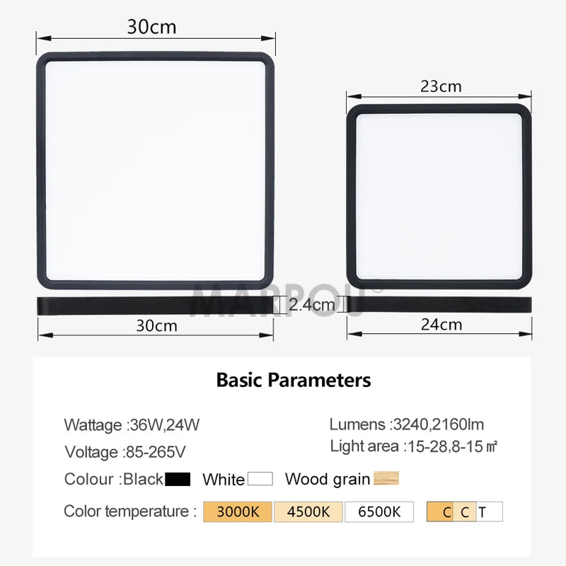 MARPOU 2.4cm Ultra thin led ceiling light Square