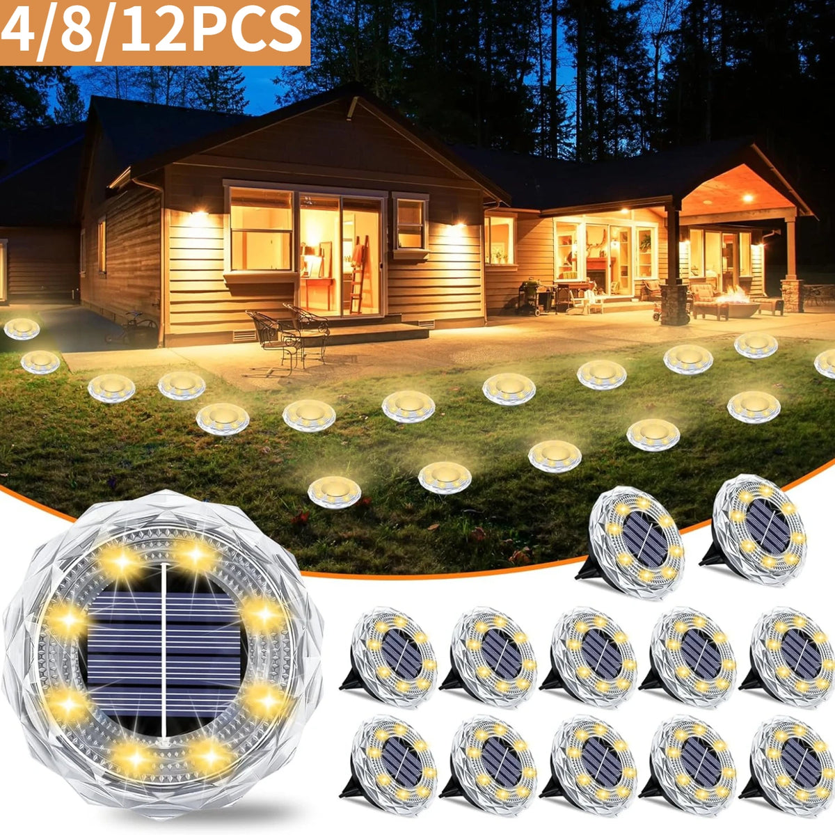 Solar Lights Outdoor Waterproof 8 LED Solar Ground Light