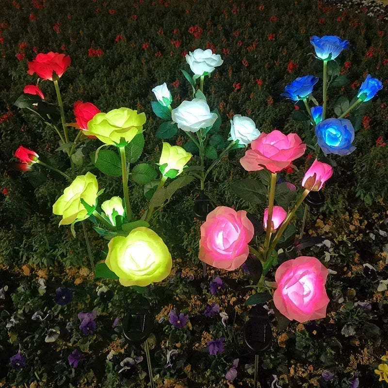 LED Solar 5-heads Rose Flower Outdoor Summer Lawn Lamp