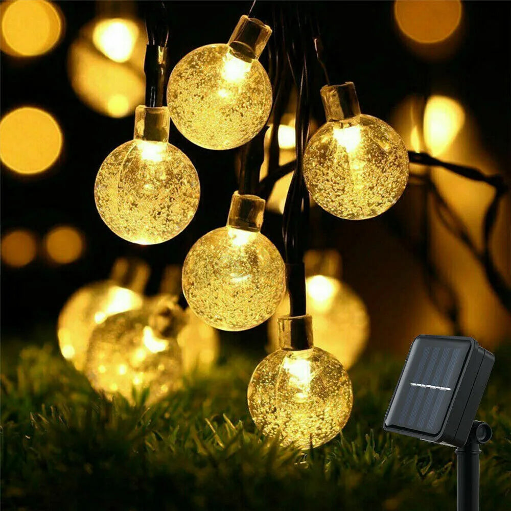 LED Solar Powered Crystal Ball Fairy String Lights Garden
