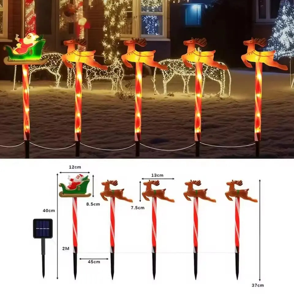 5 Pieces /Set LED Solar Christmas Santa Claus&Reindeer Garden Lights