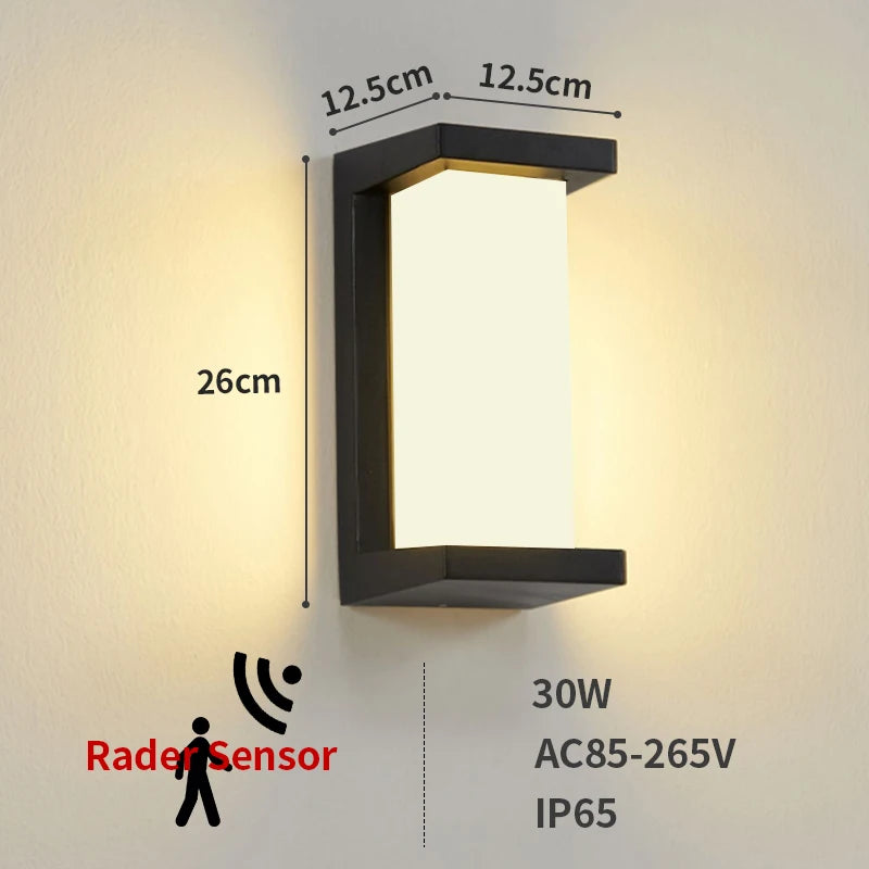 LED Outdoor Wall Lamp Waterproof IP65 Radar Sensor Ligthing