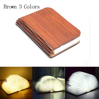 LED Foldable Book Light Creative Wooden Luminous Book