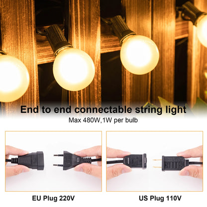 Fairy Outdoor String Lights G40 LED Frosted White Bulbs