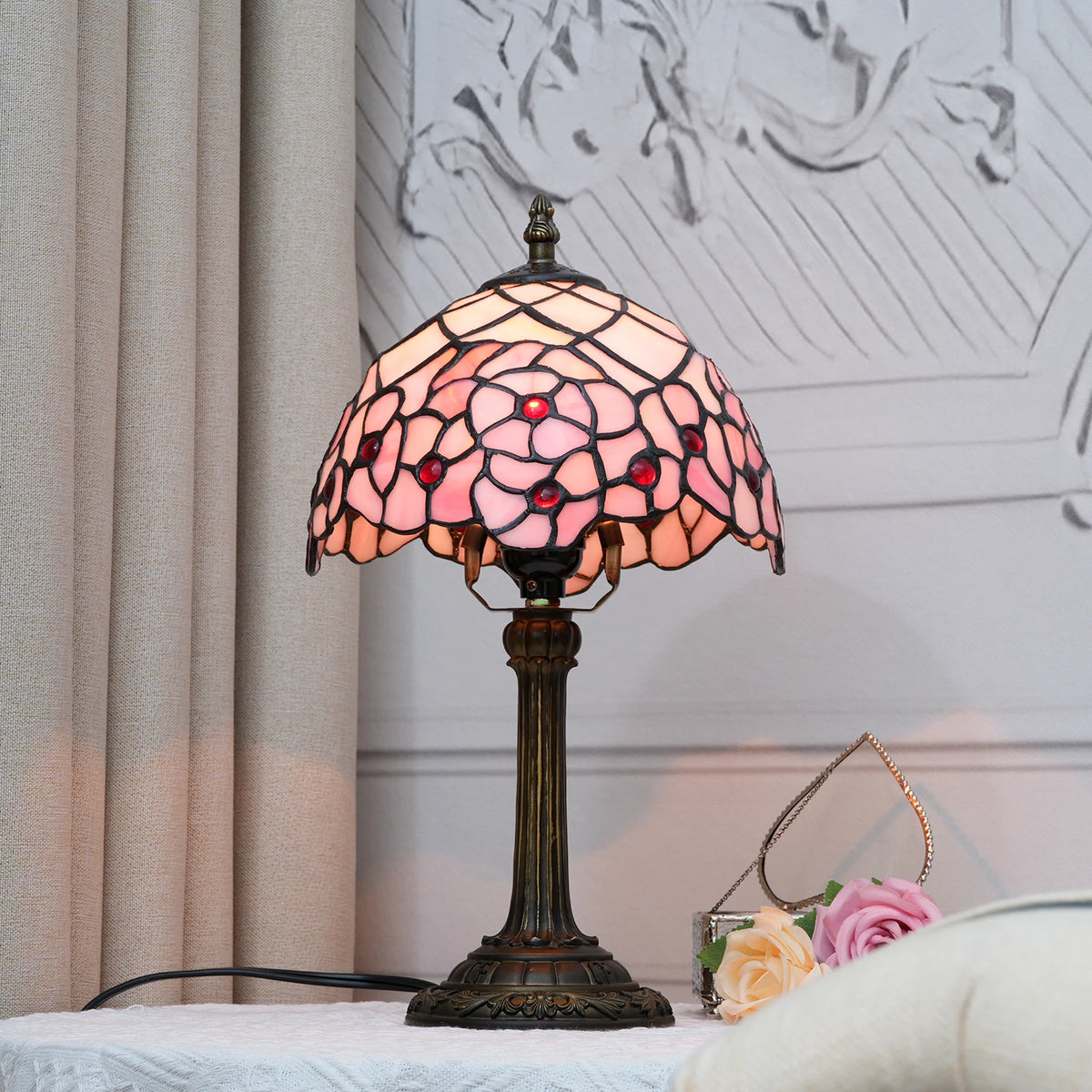 Tiffany Cherry Blossom Lamp Stained Glass Table Lamp