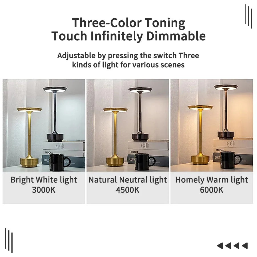 Wireless Table Lamp USB Rechargeable Touch Lamp