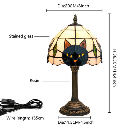 Halloween Tiffany Style Cute Black Cat Stained Glass Table Lamp