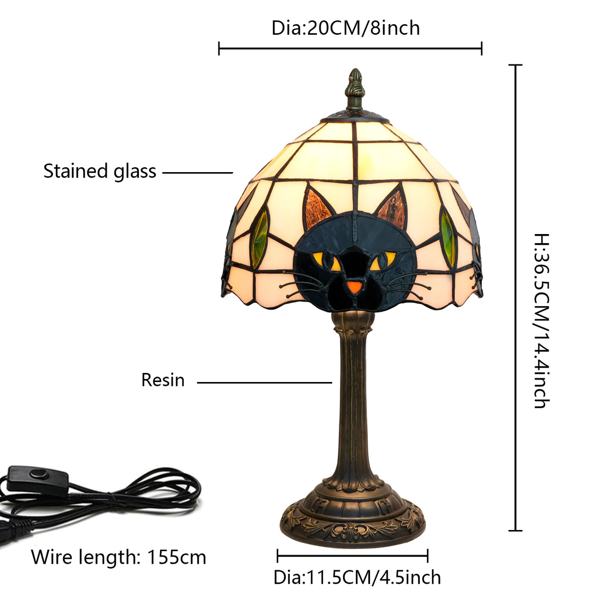 Halloween Tiffany Style Cute Black Cat Stained Glass Table Lamp