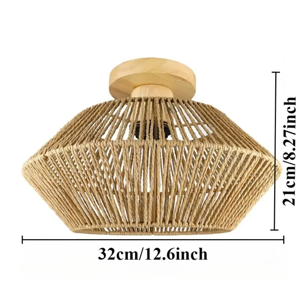 1pc Handwoven Rattan Lamp Chandeliers - Semi-Flush Mount