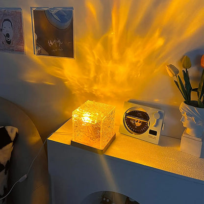 Dynamic Rotating Water Projector Night Light Flame Crystal Lamp Ocean Light