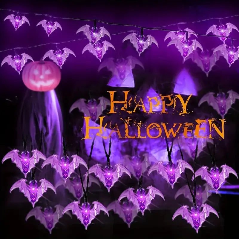59.06inch 10 Lights, 3m 20 Lights Purple Bat Halloween Decoration