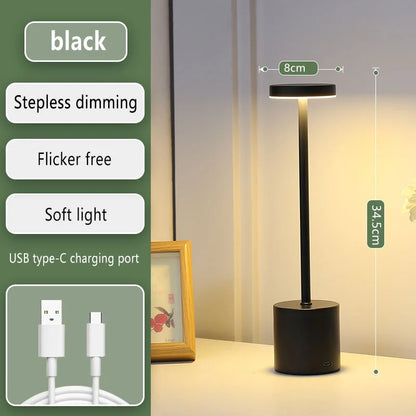 Simple LED Rechargeable Touch Metal Table Lamp Three Colors