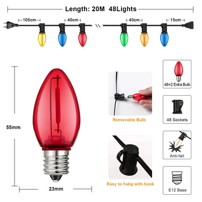 Christmas Outdoor String Lights Plastic C7 Colored Hanging Light