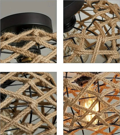1pc Handwoven Rattan Lamp Chandeliers - Semi-Flush Mount