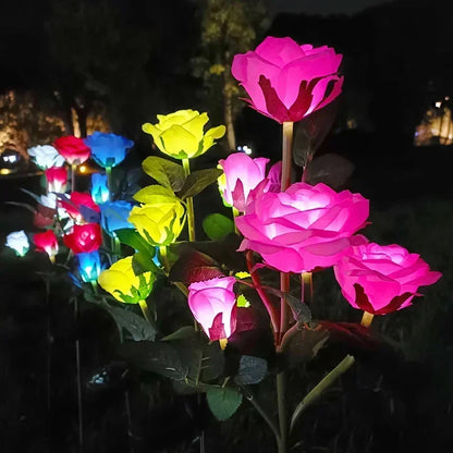 LED Solar 5-heads Rose Flower Outdoor Summer Lawn Lamp