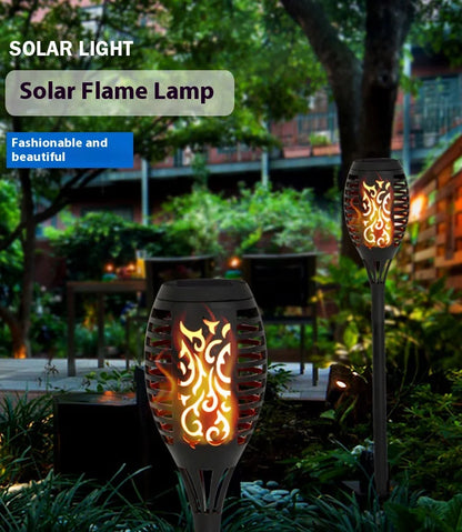 Solar Garden Flame Lights Flickering Flame Lamp Outdoor Lawn Light