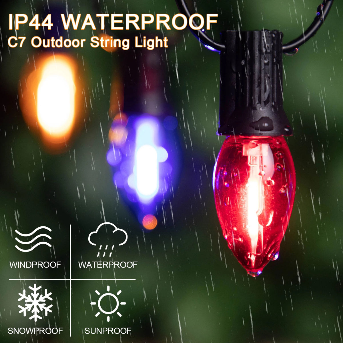 Christmas Outdoor String Lights Plastic C7 Colored Hanging Light