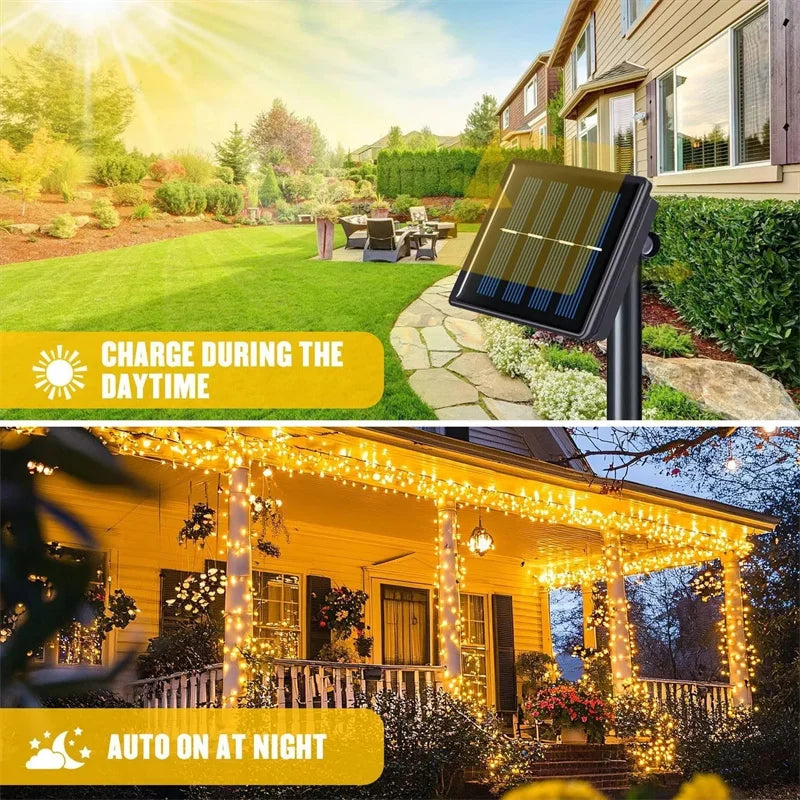Solar LED String Lights Outdoor Garden Fairy Lights 8 Modes