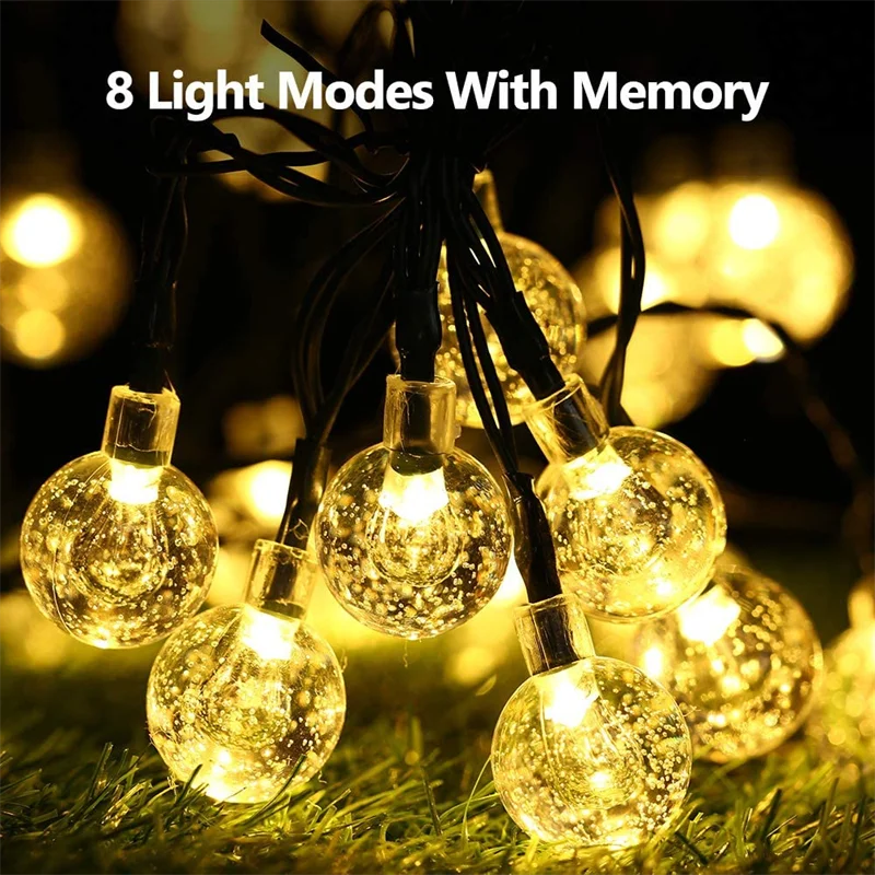 Solar String Lights Outdoor 200 Led Crystal Globe Lights