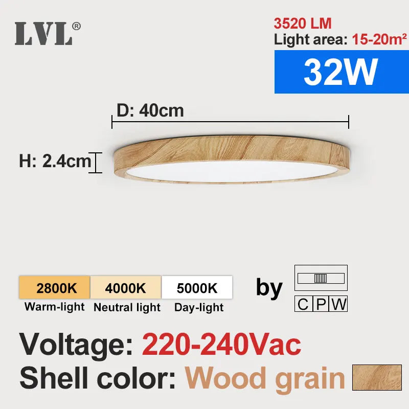 Modern LED Ceiling Light Wood Grain Golden One Light