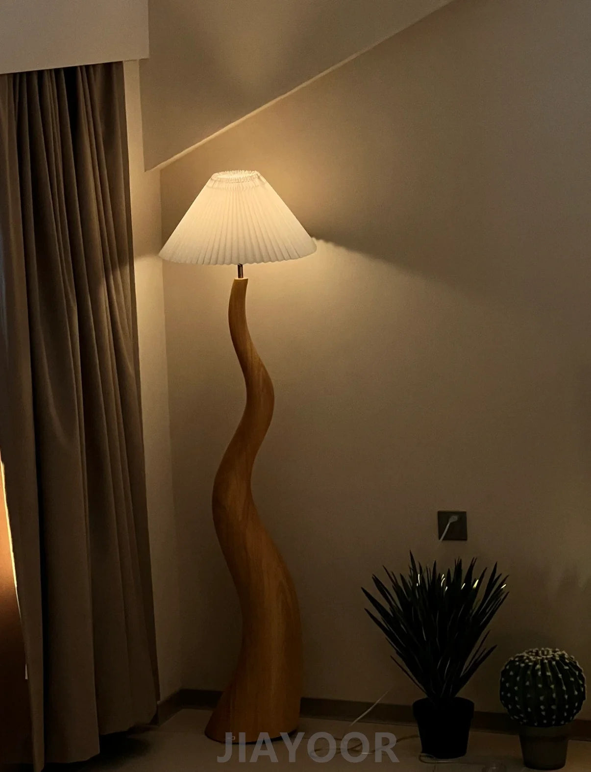 Vintage Living Room Floor Lamp Nordic Mushroom Wood Grain Light