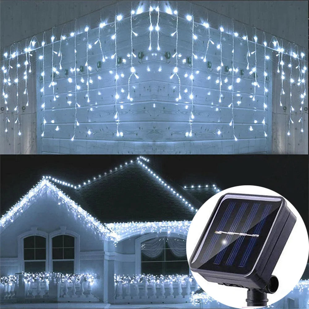 Solar Curtain Icicle Light 3.5M Eaves Outdoor Fairy String Lights