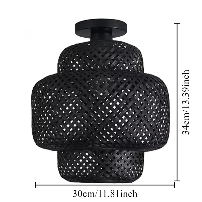1pc Handwoven Rattan Lamp Chandeliers - Semi-Flush Mount