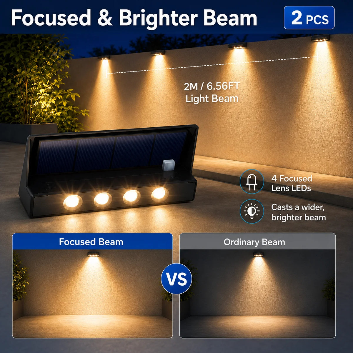 2 Pack Solar Wall Lights 4 LED Solar Fence Lights Outdoor