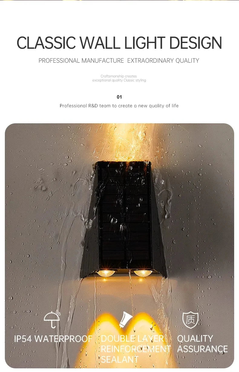 Outdoor LED Solar Wall Light ABS Garden Decoration Wall Light