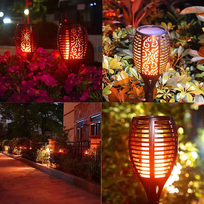 Solar Garden Flame Lights Flickering Flame Lamp Outdoor Lawn Light