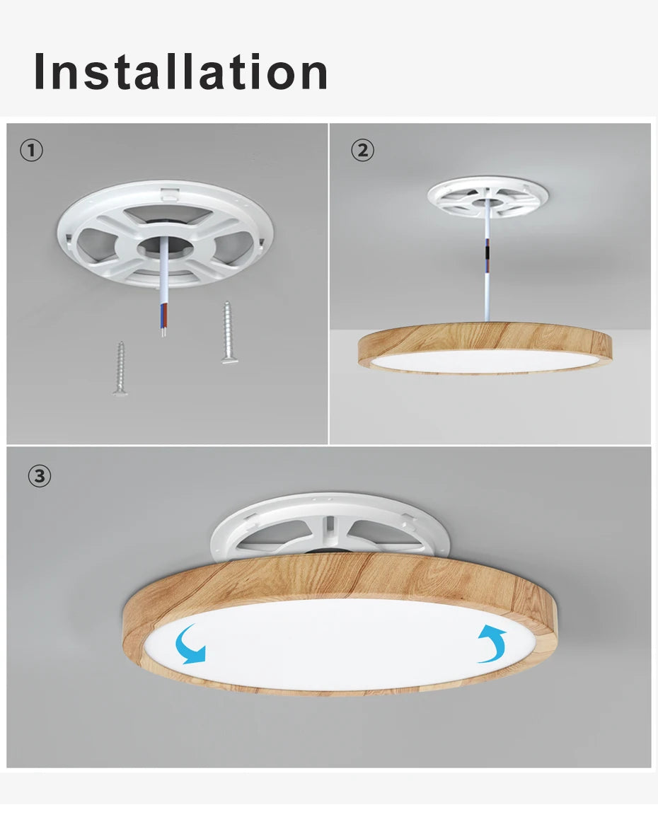 Modern LED Ceiling Light Wood Grain Golden One Light