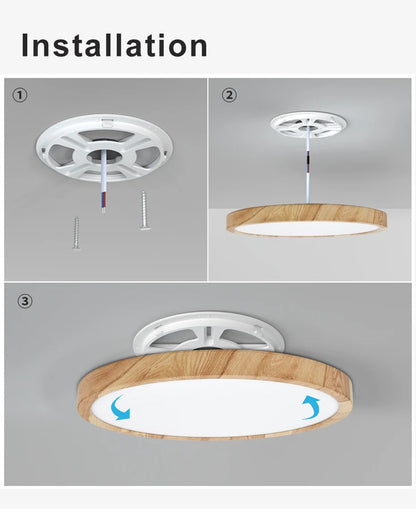 Modern LED Ceiling Light Wood Grain Golden One Light