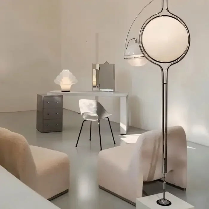 Nordic Floor Lamp Chrome Metal White Acrylic Ball Lamp