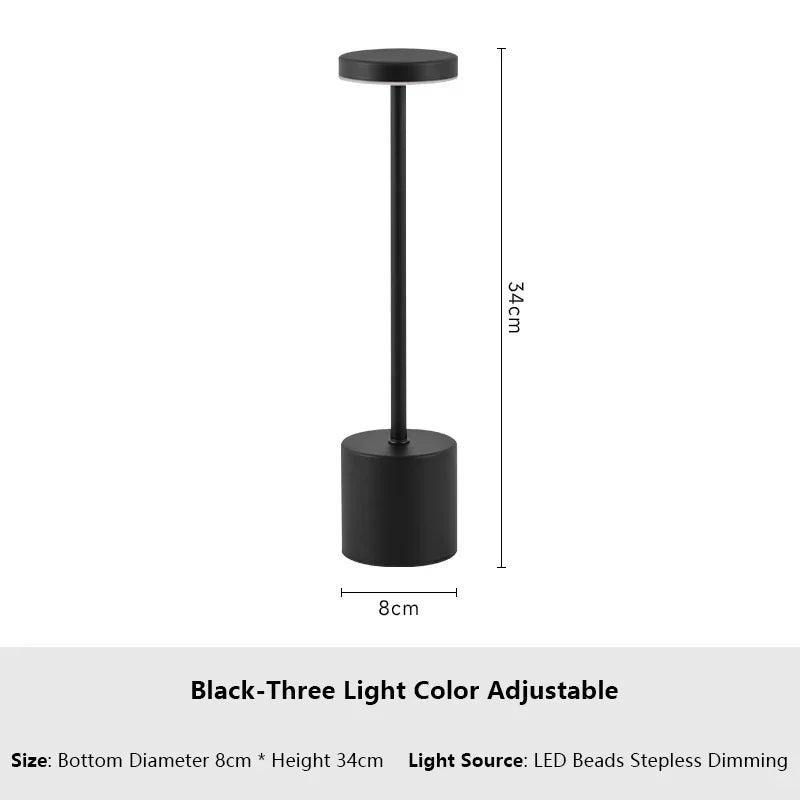 Simple LED Rechargeable Touch Metal Table Lamp Three Colors
