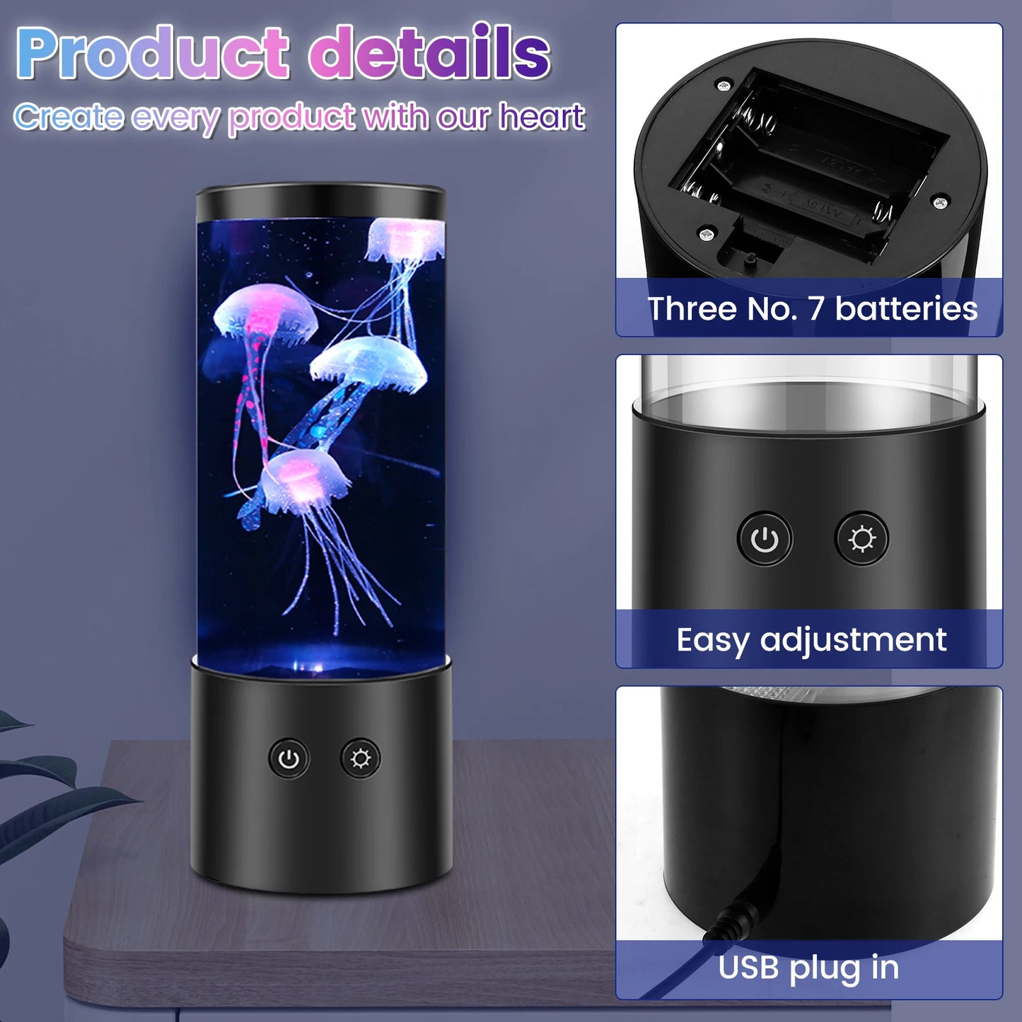 Jellyfish Night Light LED Fish Tank Lamp Desktop Decor