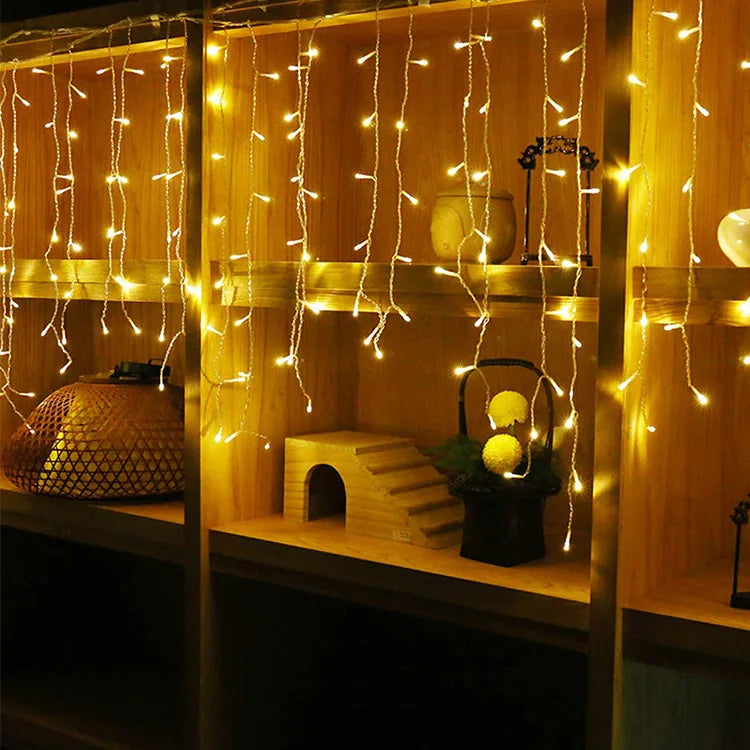 5.5M/9M Solar Curtain Icicle Light Outdoor Eaves Decor String Lights