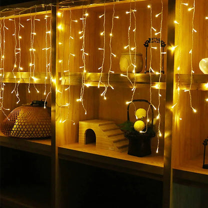 5.5M/9M Solar Curtain Icicle Light Outdoor Eaves Decor String Lights