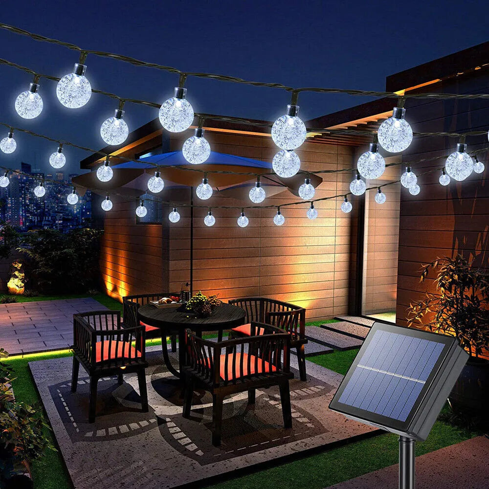 LED Solar Powered Crystal Ball Fairy String Lights Garden